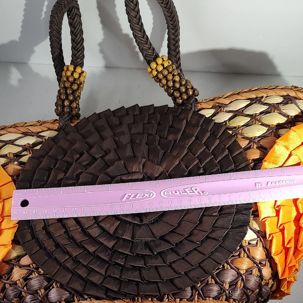 Chico's Brown and Orange Tote with Rosette Accents - Picture 16 of 16